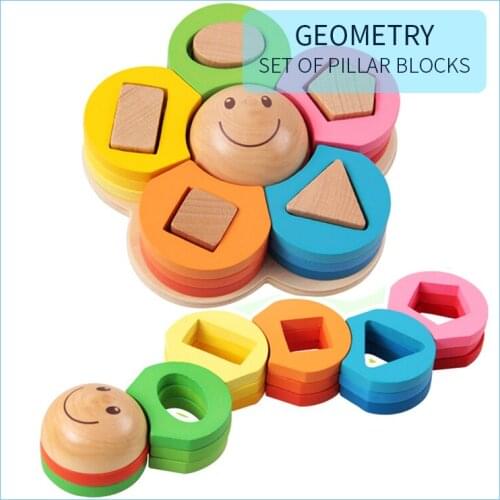 Childrens Creative Geometric Shape Set Of Column Building Blocks Early Education Wooden Intelligence Matching Puzzle Toy