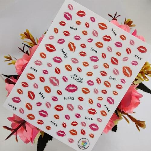 Kiss Sexy Red Lips Stickers for nails Design Self adhesive Nail Art Decoraciones Sliders Foil Manicure Accessories