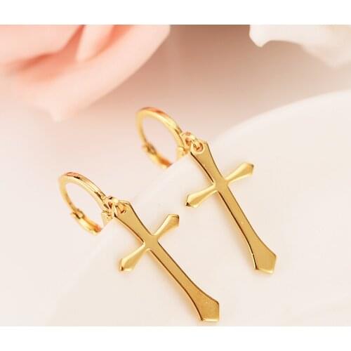 New Fashion Simple Jewelry Filled Womens Dangle Charms gold filled Cross Earrings For Womens Gift wedding bidal jewelry girl