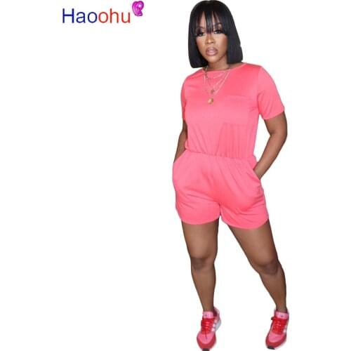 HAOOHU Bodycon Playsuit 2020 Summer Clothes One Piece Body Outfits Fitness Elastic Rompers Womens Jumpsuit Biker Shorts