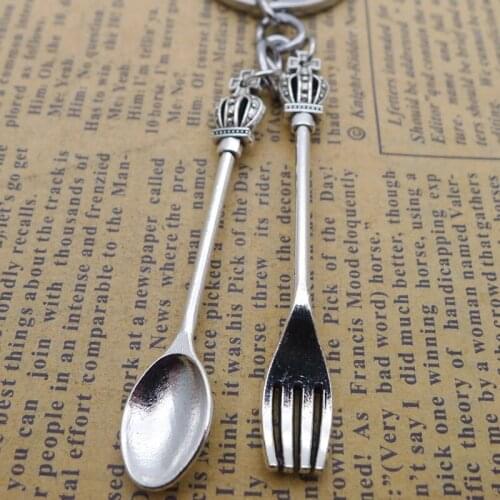 Pp New Alloy Spoon Fork Keychain Pendant Antique Silver Jewelry Accessories