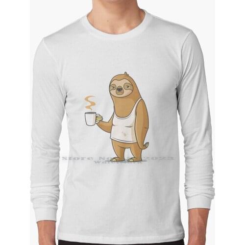 Monday Morning Depresso Long Sleeve T Shirt 100% Pure Cotton Big Size Rbstaycay Animal Sloth Coffee Monday Morning Lazy