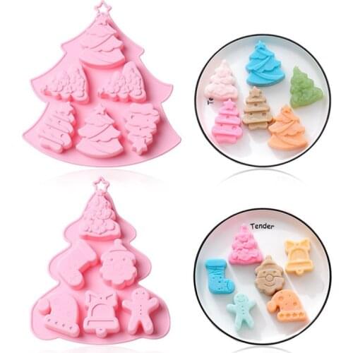 Christmas Chocolate Silicone Mold 6 Holes Christmas Tree Shape Fondant DIY Baking Mold Holiday Cake Decoration Accessories