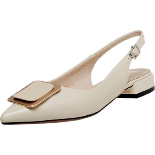 2020 Flat Sandals Women Calfskin Genuine Leather Pointed Toe Buckle Strap Cover Heel Summer Lady Shoes Handmade