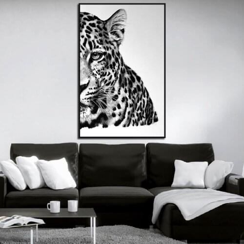Nordic Modern Minimalist Canvas Painting Wild Animals Leopard Poster Black and White Wall Art Decor Pictures for Room Home