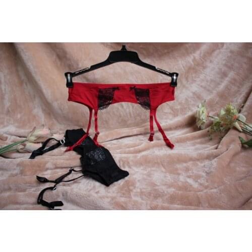 One-piece red black sexy garters temptation showy one-piece sock clip