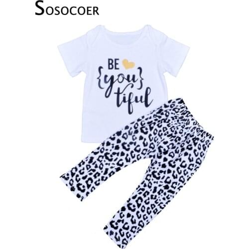 SOSOCOER Brand Girls Clothing Set Summer Style Letter Pattern T-shirt+Leopard Pants 2pcs Baby Clothes Kids Boys Clothing Sets
