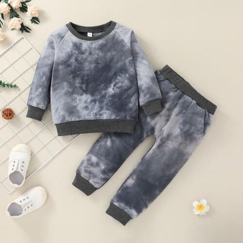 2022 Toddler Kid Baby Boys Baby Girls Unisex Tie-dye Long Sleeve Sweatshirt Top+Pants 2PCS Set Children Clothes Outfit