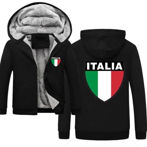 Italy Flag and Shield Custom Hoodie Thicken Men Comfortable Print Jacket Thicken Hoodie Coat Clothing Casual Sweatshirts For Man