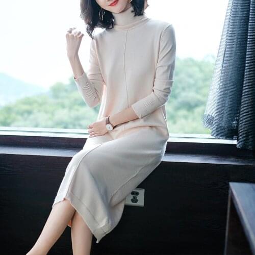 Womens Turtleneck 2021 Autumn Winter Fashion Elegant Thick Solid Long Sleeve Loose Fine Wool Knitwears Korean Style Sweater