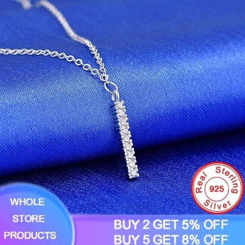 YANHUI Women 925 Sterling Silver Necklace Simple Long Rectangular Zircon Pendant Necklace Statement Choker Engagement Gift N011