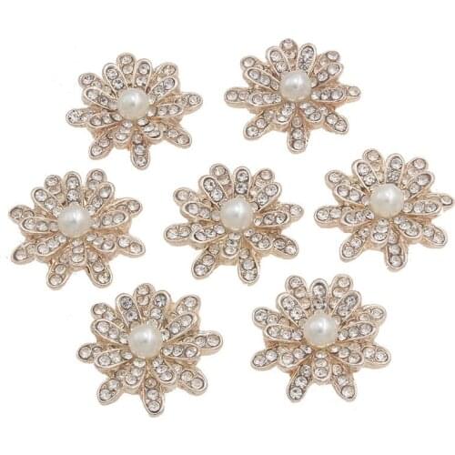 20mm 10pieces Pearl Rhinestone Flatback Buttons Alloy Decorative DIY Wedding Flower Button for Bow Hair Accessories