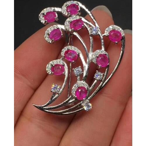 Natural red ruby gem Leaf Wing brooch S925 silver Natural gemstone brooch Pendant trendy women two wears wedding gift jewelry