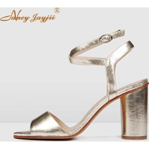 Women shoes Adult Ladies Sandals Solid Super High Square heels Buckle Strap Ankle-Strap Sexy Mature Casual Nancyjayjii Concise