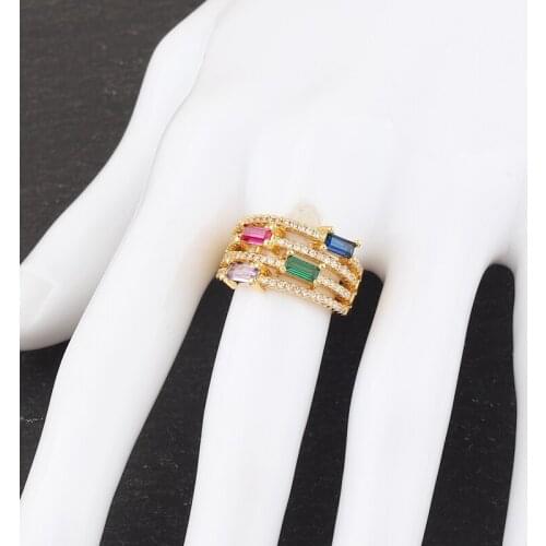 Square Crystal Wedding Rings For Women Multicolor Mini Cubic Zirconia Gold Color Ring Fashion Jewelry Ladies Accessories