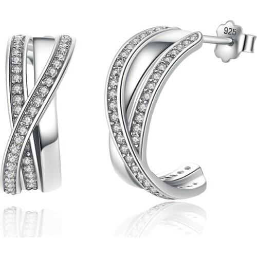 BK Genuine 100% 925 Sterling Silver Entwined with Clear CZ Stud Earrings for Women 925 Silver Special Store
