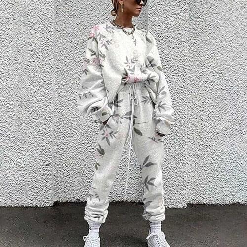 Tie-dye Printed Pullover Long-sleeved Trouser Suit Women Drawstring High Waist Stacked Pants Sets Female 2021 Summer Lady Suit