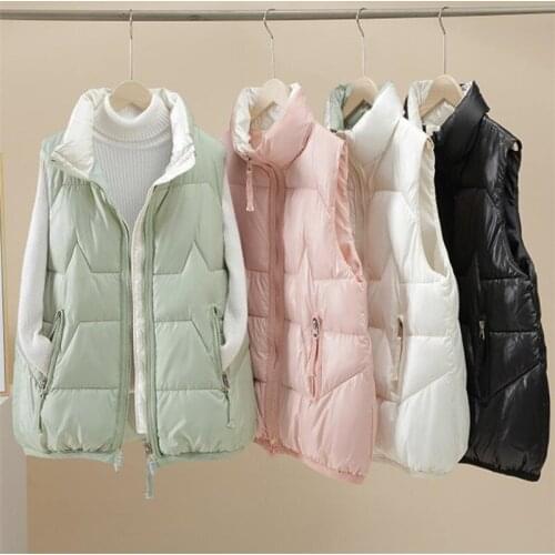 Women vest coat fashion Woman Vest Stand Collar Long Vest Jacket Cotton Padded Women Windproof Warm Waistcoat