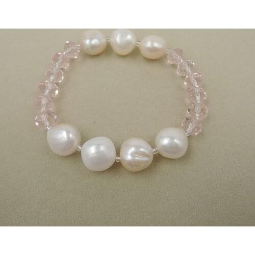 100% Nature freshwater pearl bracelet with nice CRYSTAL beads