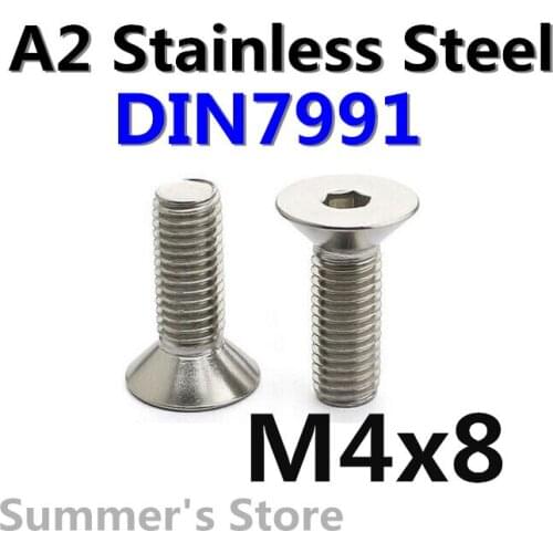 100pcs/lot DIN7991 M4*8mm Stainless Steel screw Hex Socket Flat Head Cap Screw M4*8mm Metric Countersunk Head screw Bolt