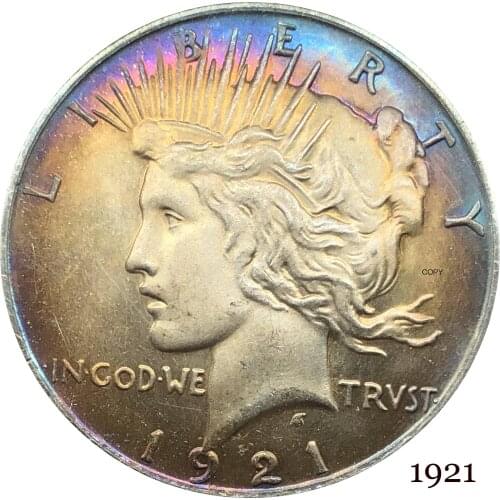 United States Of America 1921 Liberty Coin In God We Trust 1 One Peace Dollar Cupronickel Silver Plated Copy Coins