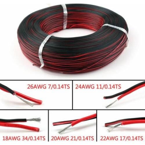 5 Meters 18/20/22/24/26 Gauge AWG Electrical Wire Tinned Copper Insulated PVC Extension LED Strip Cable Red Black