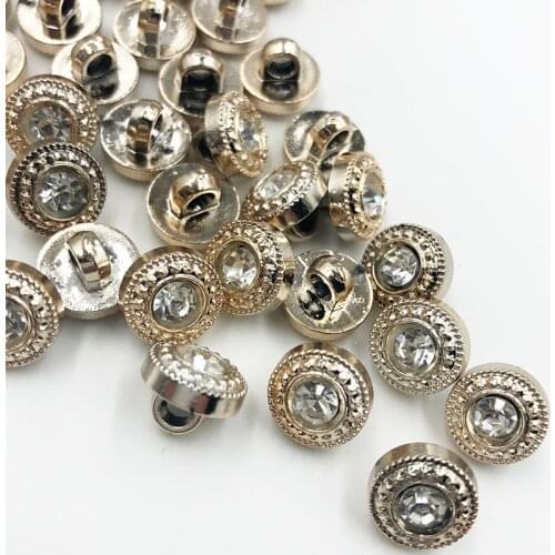 50PCS/lot 11.5mm New Plating Buttons With Rhinestones Shank DIY Apparel Sewing Accessories Shirt PT305
