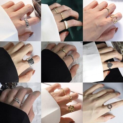 7Pcs/Set Fashion Punk Minimalist Round Twist Ring Set for Women Bohemia Vintage Metal Knuckle Finger Rings Jewelry Wholesale