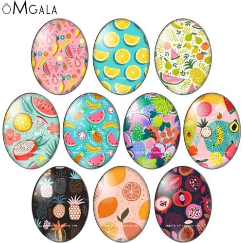 Watermelon Banana Lemon Pineapple Fruit Patterns 13x18mm/18x25mm/30x40mm Oval photo glass cabochon flat back Making findings