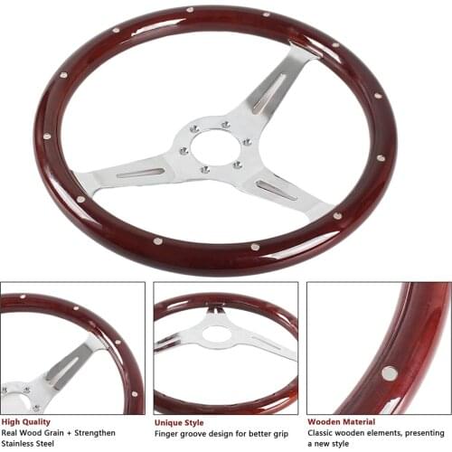 380mm 15 Inch Auto Classic Real Wood Steering Wheel Drifting Steering Wheel Sports Nostalgia Style Steering Wheel