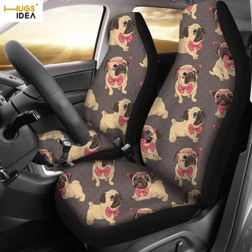 HUGSIDEA Car Seat Cover 2Pcs Cute Pug Dog Car Front Seat Sheet Bulldog Print Automotive Seat Cover Car Interior Decor Sheet