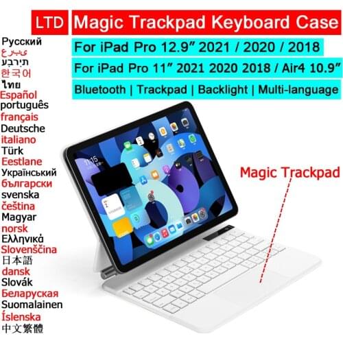 Wireless Bluetooth Magic Trackpad Keyboard Mouse Case For iPad Pro 12.9 2021 2020 2018 Tablet Case Backlight Russian Keyboard