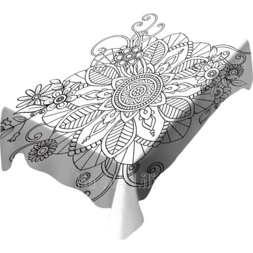Black And White Floral Mandala Pattern Tablecloth Art Interior And Outdoor Decor