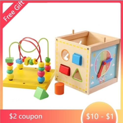 Wooden childrens educational toys baby toys beaded clock shape cognitive pairing Montessori logic game fun building blocks toys