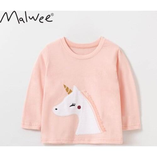 2 3 4 5 6 7 Years Baby Girls Tshirt Fashion Casual Cotton Long-sleeved Unicorn Pink T-shirt for Girl Kids Clothing Tops Autumn