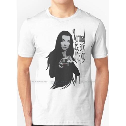 Normal Is An Illusion-Morticia Addams T Shirt 100% Pure Cotton Carolyn Jones Normal Is An Illusion Morticia Addams Quote