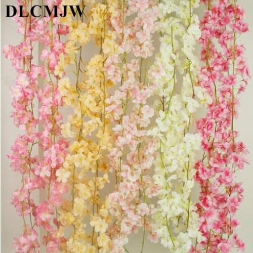 Artificial flower Wedding Decor Artificial Silk Cherry Flower Vines hanging flowers Bride flowers Garland For Home Garden Hotel