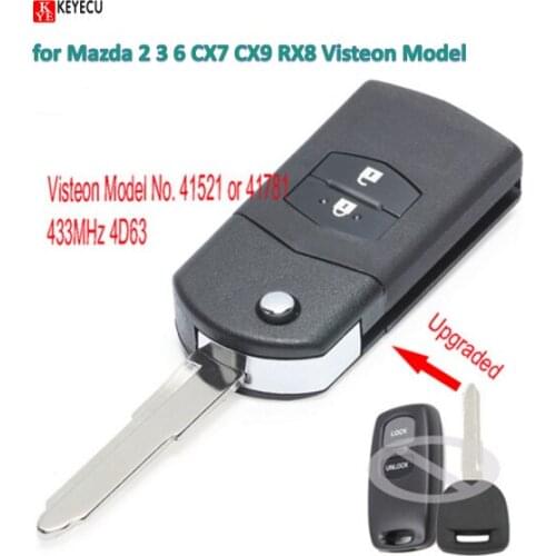 Keyecu Upgraded Flip Remote Car Key Fob 2 Button 433MHz 4D63 for Mazda 2 3 6 CX7 CX9 RX8 Visteon Model No. 41521