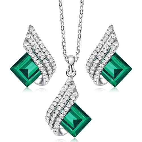 HUDIESHUO 925 Sterling Silver Jewelry Sets Womens Silver-Tone Crystal CZ Personality Bridal Necklace Set Tennis Stud Earrings