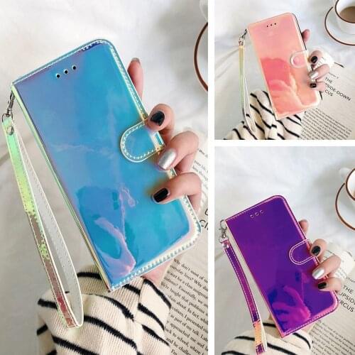Laser Rainbow Leather Case on For Samsung Galaxy F52 A03S A12 A22 A32 S21 FE Plus Ultra Quantum 2 luxury Flip Wallet Cover Coque