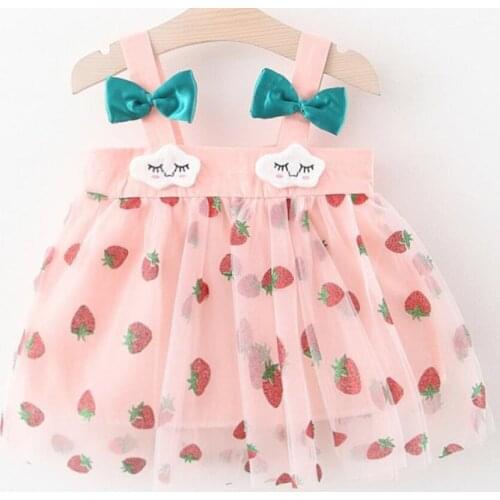 Baby girl summer cute sequined strawberry ball gown dress kids casual spaghetti strap princess dress
