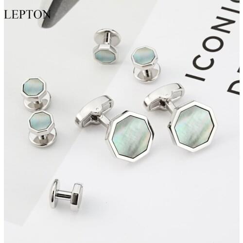 Hot Sale Mother of Pearl Cufflinks tuxedo studs Sets Lepton Shell Cufflink Collar Studs Cuff links Men Jewelry Drop Shipping