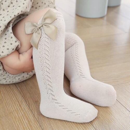 Cute Girls Knee High Socks Cotton Breathable Soft Children Sock Solid Big Bow Baby Infant Princess Long Kids Socks For 1-6Years