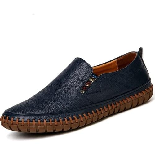 Big Size Men Genuine Leather Shoes Slip On Black Shoes Real Leather Loafers Mens Moccasins Shoes Italian Designer Shoes