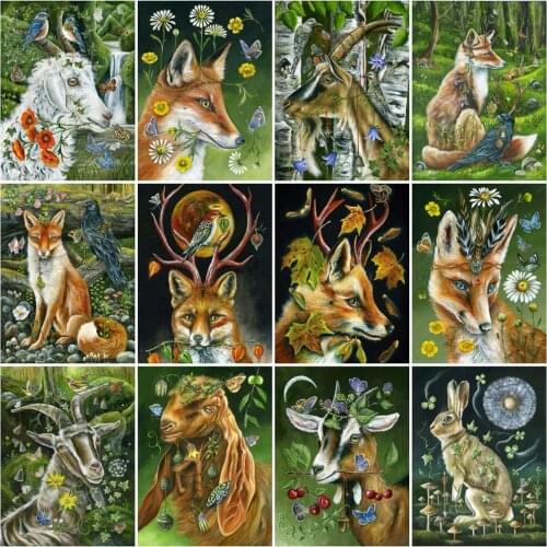 HUACAN Paint By Numbers Fox Animal Wall Art Unique Gift Hand Painted On Canvas Acrylic Picture By Numbers Tree For Living Room