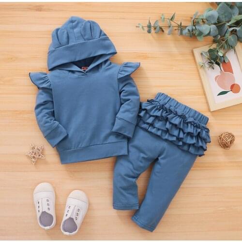 Autumn Kids Clothes Infant Baby Girls Long Sleeve Bear Ear Hoodie Tops+Ruffles Pants Outfits Sets Baby Girls Cloting