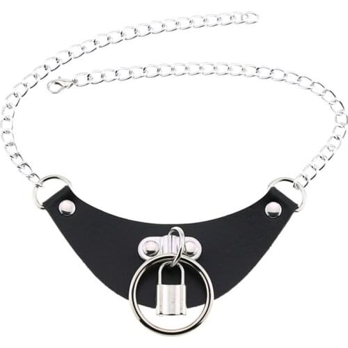 2021 Round Pu Leather Choker Necklaces Collar For Girls Punk Goth Chocker Lock Necklace Neck Strap Cosplay Gothic Accessories