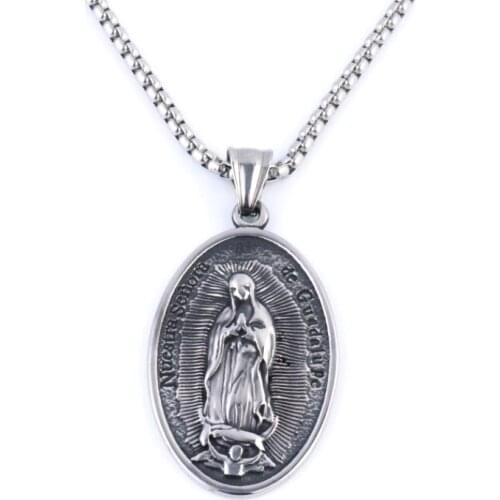 For Men Women Lucky Jewelry Gift With Stainless Steel Chain Retro Virgin Mary Pendant Necklace