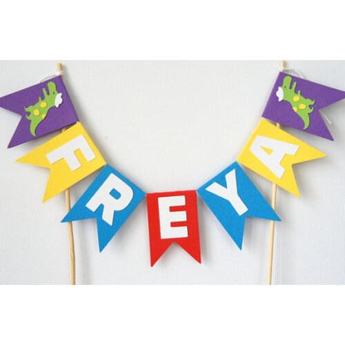 Personalised nameDinosaur kids birthday cake bunting topper banner tools christening baptism Party baby shower decor