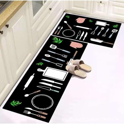 Simple Household Kitchen Long Absorbent Carpet Set, Crystal Velvet Kitchenware Printing Floor Mat, Care For The Floor